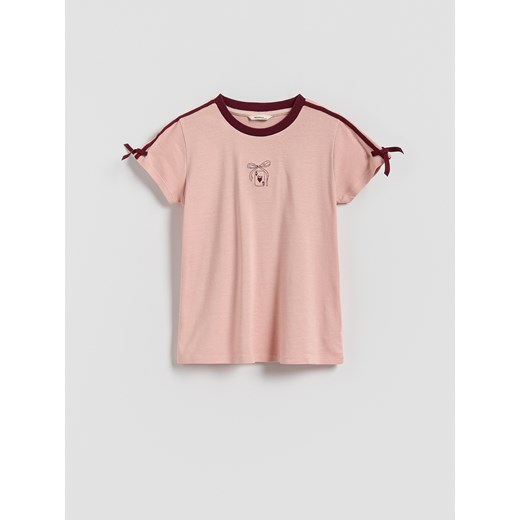 Reserved - T-shirt z lampasami - różowy ze sklepu Reserved w kategorii Bluzki dziewczęce - zdjęcie 185938203