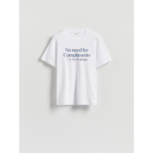 Reserved - T-shirt z nadrukiem - złamana biel ze sklepu Reserved w kategorii Bluzki damskie - zdjęcie 185938443