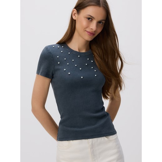 Reserved - T-shirt z ozdobnymi aplikacjami - ciemnoszary ze sklepu Reserved w kategorii Bluzki damskie - zdjęcie 185938534