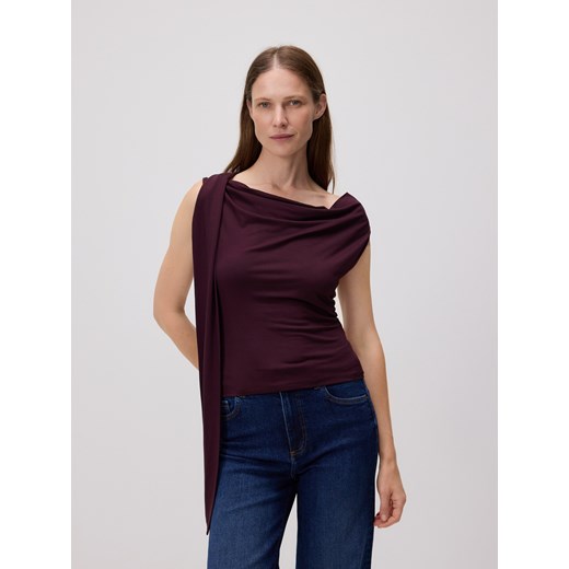 Reserved - Drapowany top z wiskozą - ciemnofioletowy ze sklepu Reserved w kategorii Bluzki damskie - zdjęcie 185938701