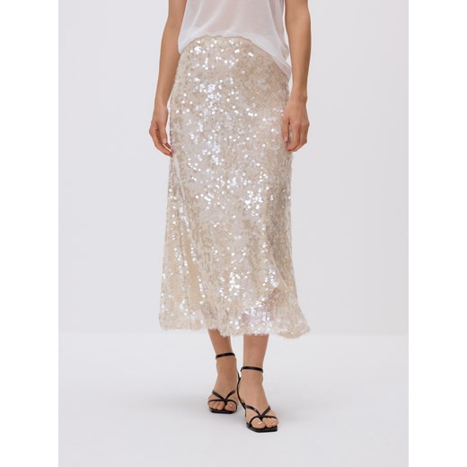 Reserved - Cekinowa spódnica midi - kremowy ze sklepu Reserved w kategorii Spódnice - zdjęcie 185938772