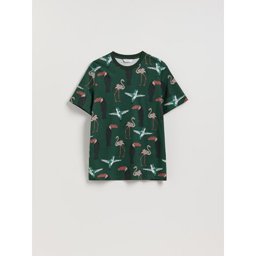 Reserved - T-shirt regular z nadrukiem allover - morski Reserved L promocja Reserved