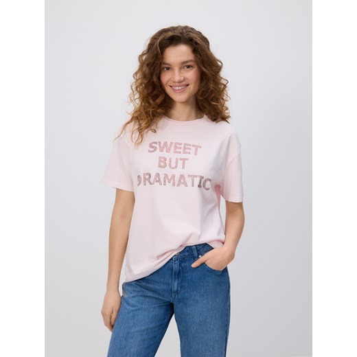 Reserved - T-shirt oversize z nadrukiem - pastelowy róż ze sklepu Reserved w kategorii Bluzki damskie - zdjęcie 185938953