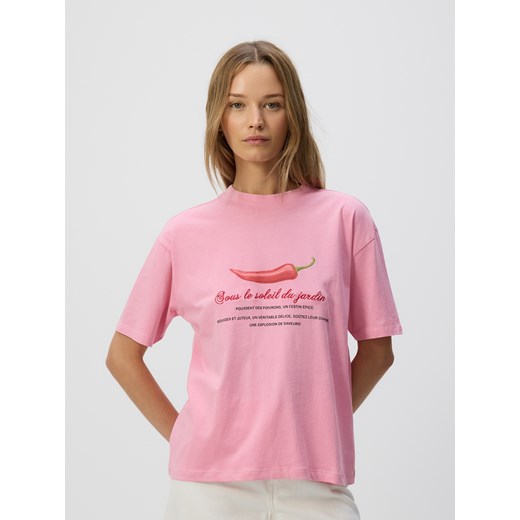 Reserved - T-shirt z nadrukiem - różowy ze sklepu Reserved w kategorii Bluzki damskie - zdjęcie 185939453