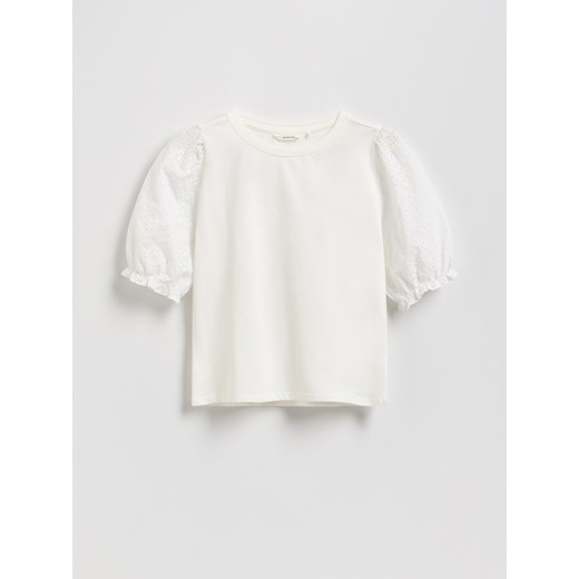 Reserved - Bluzka z bufiastym rękawem - złamana biel ze sklepu Reserved w kategorii Bluzki dziewczęce - zdjęcie 185939681