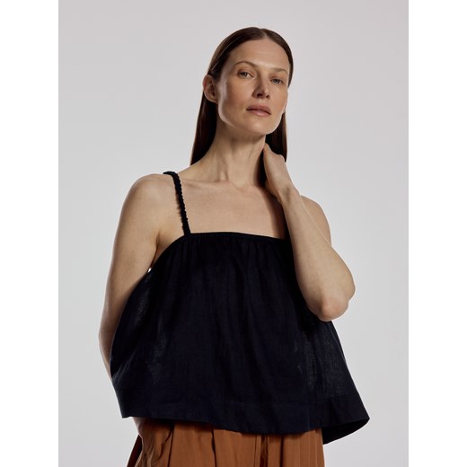 Reserved - Lniany top - granatowy ze sklepu Reserved w kategorii Bluzki damskie - zdjęcie 185939854