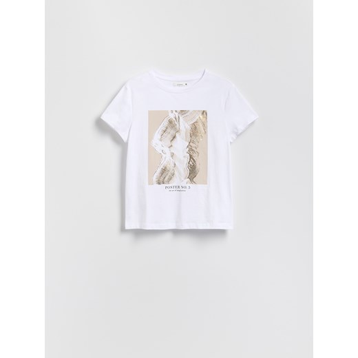 Reserved - T-shirt z połyskującym nadrukiem - biały ze sklepu Reserved w kategorii Bluzki damskie - zdjęcie 185940574