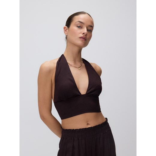 Reserved - Top z dodatkiem lnu - ciemnobrązowy ze sklepu Reserved w kategorii Biustonosze - zdjęcie 185940820