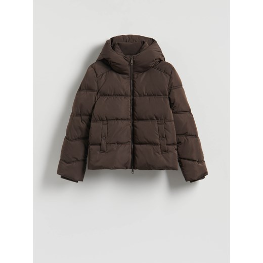 Reserved - Pikowana kurtka z kapturem - ciemnobrązowy Reserved XL Reserved