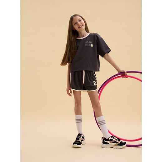 Reserved - Bawełniany komplet z szortami - ciemnoszary ze sklepu Reserved w kategorii Komplety dziewczęce - zdjęcie 185942584