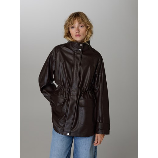 Reserved - Kurtka z imitacji skóry - ciemnobrązowy ze sklepu Reserved w kategorii Kurtki damskie - zdjęcie 185943522