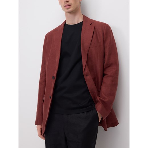 Reserved - Lniana marynarka slim fit - miedziany ze sklepu Reserved w kategorii Marynarki męskie - zdjęcie 185943551