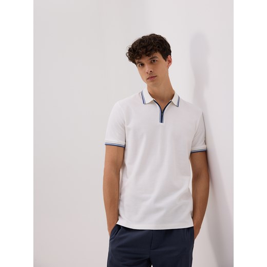 Reserved - Koszulka polo regular z lamówką - biały ze sklepu Reserved w kategorii T-shirty męskie - zdjęcie 185944043