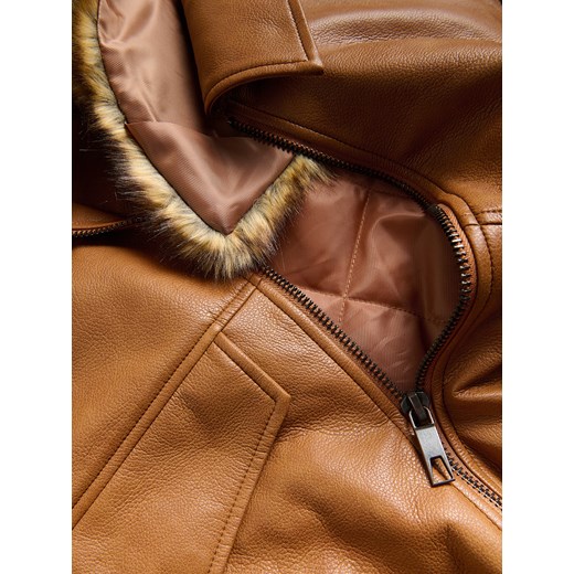 Reserved - Kurtka z imitacji skóry - brązowy Reserved S Reserved