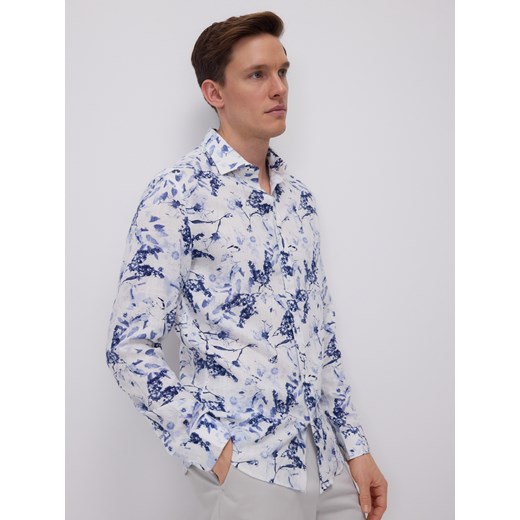 Reserved - Koszula slim fit z domieszką lnu - biały ze sklepu Reserved w kategorii Koszule męskie - zdjęcie 185945003