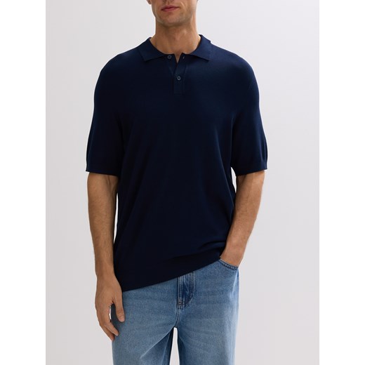 Reserved - Sweter polo z wiskozą - granatowy ze sklepu Reserved w kategorii Swetry męskie - zdjęcie 185945402