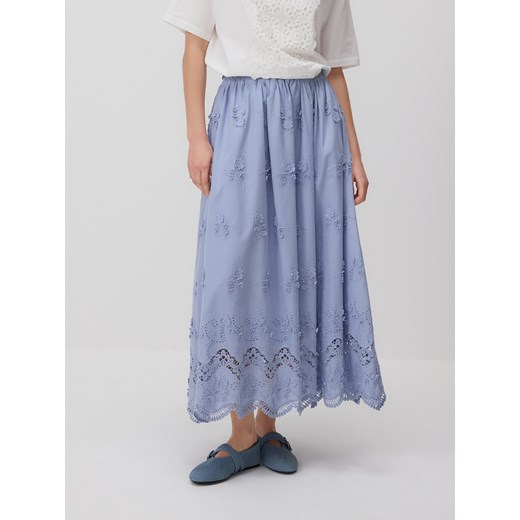 Reserved - Spódnica maxi z haftowanymi kwiatami - jasnoniebieski ze sklepu Reserved w kategorii Spódnice - zdjęcie 185945821