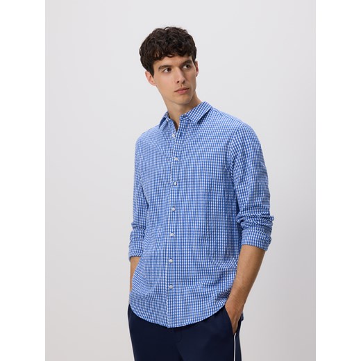 Reserved - Koszula regular fit z domieszką lnu - niebieski ze sklepu Reserved w kategorii Koszule męskie - zdjęcie 185946143