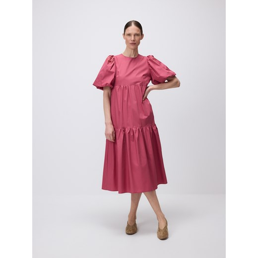 Reserved - Bawełniana sukienka z bufkami - jasnofioletowy ze sklepu Reserved w kategorii Sukienki - zdjęcie 185946513