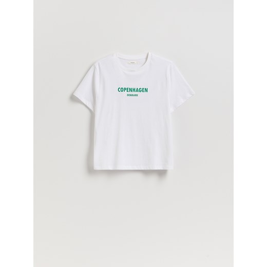 Reserved - T-shirt z nadrukiem - biały ze sklepu Reserved w kategorii Bluzki damskie - zdjęcie 185946543