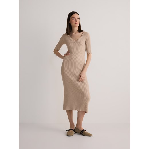 Reserved - Sukienka maxi z wiskozy - beżowy ze sklepu Reserved w kategorii Sukienki - zdjęcie 185946554