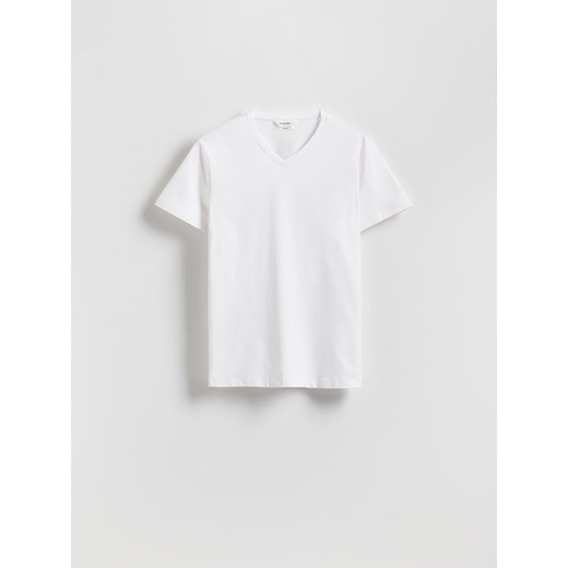 Reserved - T-shirt slim z dekoltem V - biały ze sklepu Reserved w kategorii T-shirty męskie - zdjęcie 185946604