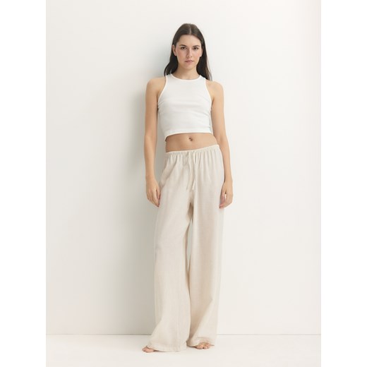 Reserved - Spodnie piżamowe z dodatkiem lnu - beżowy Reserved XL promocja Reserved