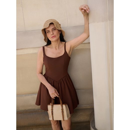 Reserved - Rozkloszowana sukienka mini - brązowy ze sklepu Reserved w kategorii Sukienki - zdjęcie 185947424