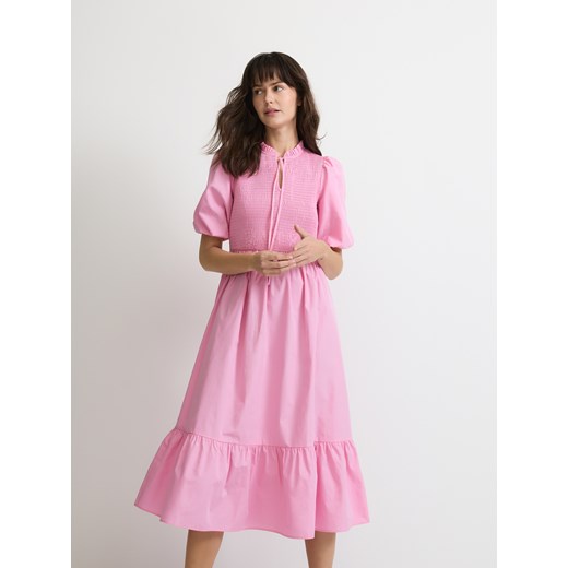 Reserved - Bawełniana sukienka z wiązaniem - różowy ze sklepu Reserved w kategorii Sukienki - zdjęcie 185947930