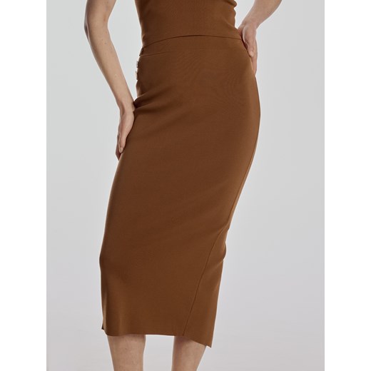 Reserved - Spódnica midi z rozcięciem - brązowy ze sklepu Reserved w kategorii Spódnice - zdjęcie 185948010