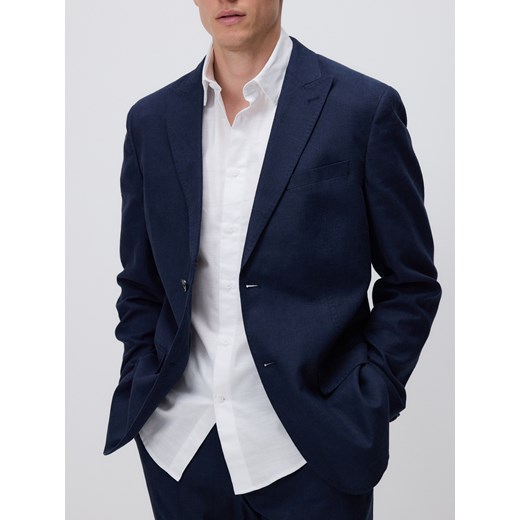 Reserved - Marynarka regular fit z lnem - granatowy ze sklepu Reserved w kategorii Marynarki męskie - zdjęcie 185948244