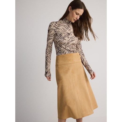 Reserved - Spódnica midi z imitacji zamszu - kremowy ze sklepu Reserved w kategorii Spódnice - zdjęcie 185948384