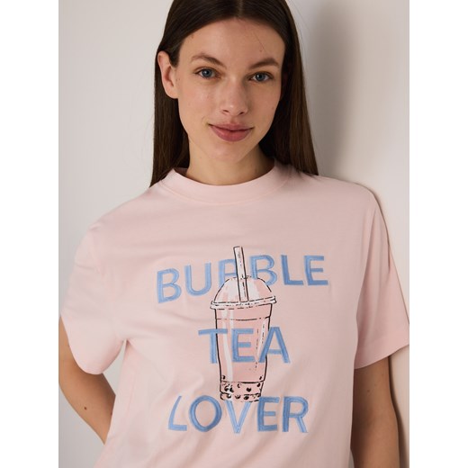 Reserved - T-shirt z haftem - pastelowy róż ze sklepu Reserved w kategorii Bluzki damskie - zdjęcie 185948511