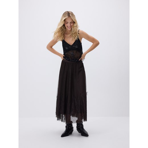 Reserved - Spódnica z koronkowym zdobieniem - ciemnobrązowy ze sklepu Reserved w kategorii Spódnice - zdjęcie 185948570