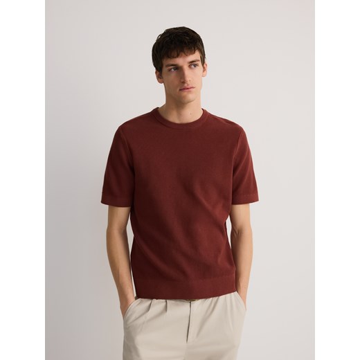 Reserved - Bawełniany sweter z krótkim rękawem - karminowy Reserved L wyprzedaż Reserved