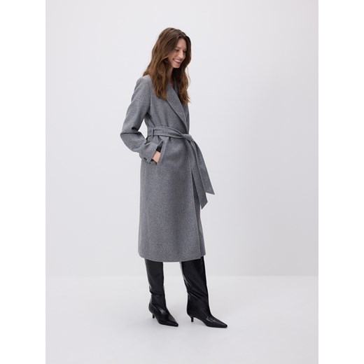 Reserved - Flauszowy płaszcz z wiązaniem - ciemnoszary Reserved XXL Reserved