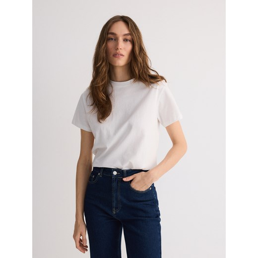 Reserved - Bawełniany t-shirt regular - biały ze sklepu Reserved w kategorii Bluzki damskie - zdjęcie 185949632