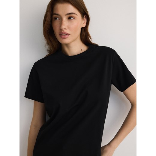 Reserved - Bawełniany t-shirt regular - czarny ze sklepu Reserved w kategorii Bluzki damskie - zdjęcie 185949660