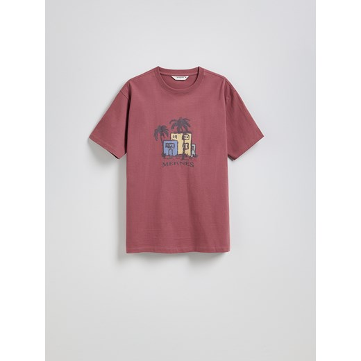 Reserved - T-shirt comfort z nadrukiem - bordowy Reserved L okazyjna cena Reserved