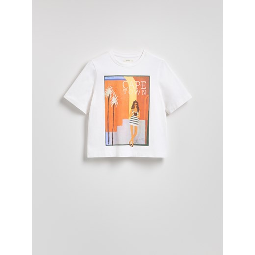 Reserved - Bawełniany t-shirt z nadrukiem - biały ze sklepu Reserved w kategorii Bluzki damskie - zdjęcie 185950020