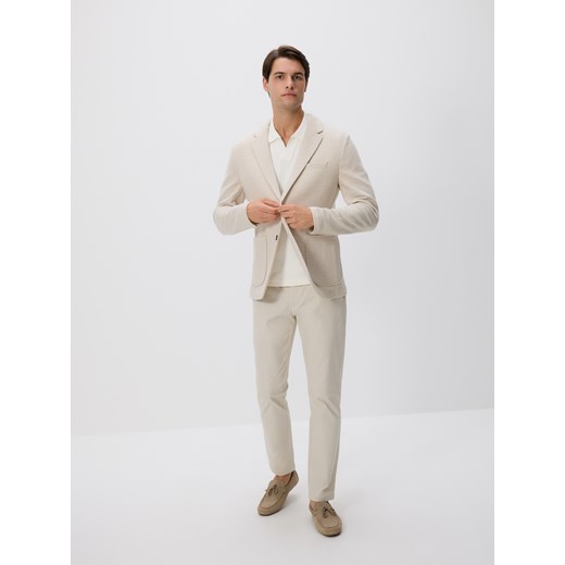 Reserved - Dzianinowa marynarka slim fit - beżowy Reserved M Reserved okazyjna cena