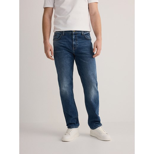 Reserved - Jeansy straight z efektem sprania - niebieski Reserved 36 Reserved wyprzedaż