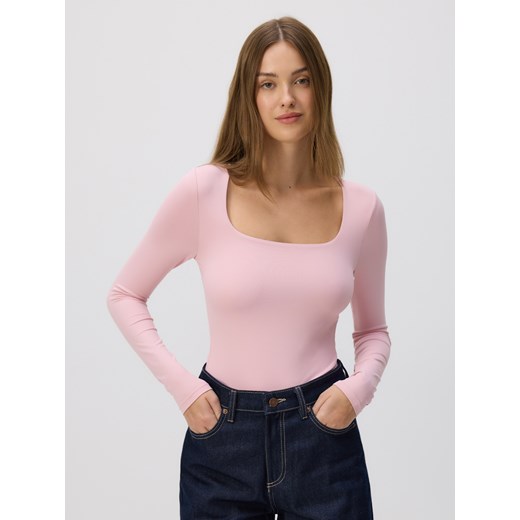 Reserved - Body z dekoltem karo - różowy Reserved XL Reserved