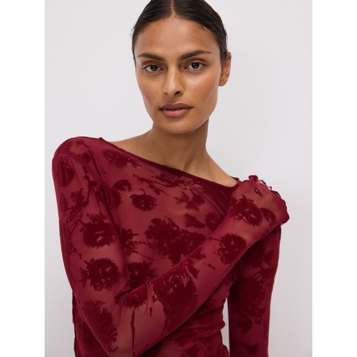 Reserved - Siateczkowa bluzka - bordowy ze sklepu Reserved w kategorii Bluzki damskie - zdjęcie 185951161