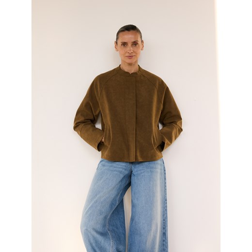 Reserved - Kurtka z imitacji zamszu - ciemnozielony ze sklepu Reserved w kategorii Kurtki damskie - zdjęcie 185951454