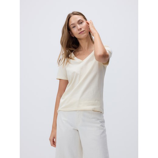 Reserved - T-shirt regular z dekotem V - jasnożółty Reserved L wyprzedaż Reserved