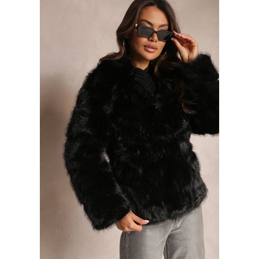 Czarna Kurtka z Futerkiem i Kapturem Haiattas - id: KTH2386-38-BLACK - marki Renee - 185953033 Czarna Kurtka z Futerkiem i Kapturem Haiattas ze sklepu renee.pl w kategorii Kurtki damskie - zdjęcie 185953033