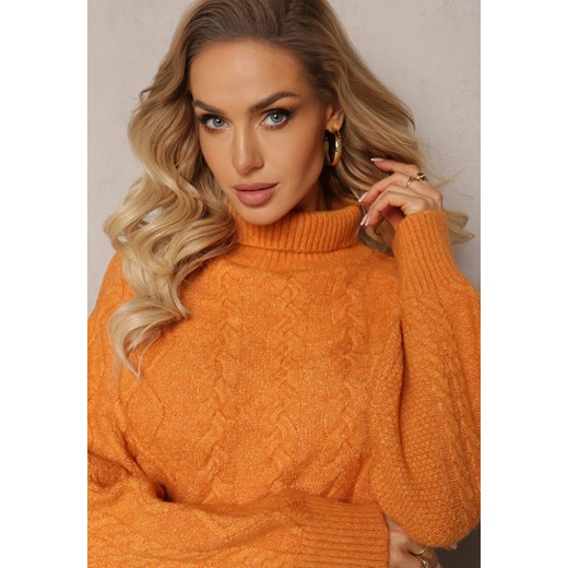 Pomarańczowy Oversizowy Golf w Ozdobny Splot Jupiterra Renee ONE SIZE renee.pl