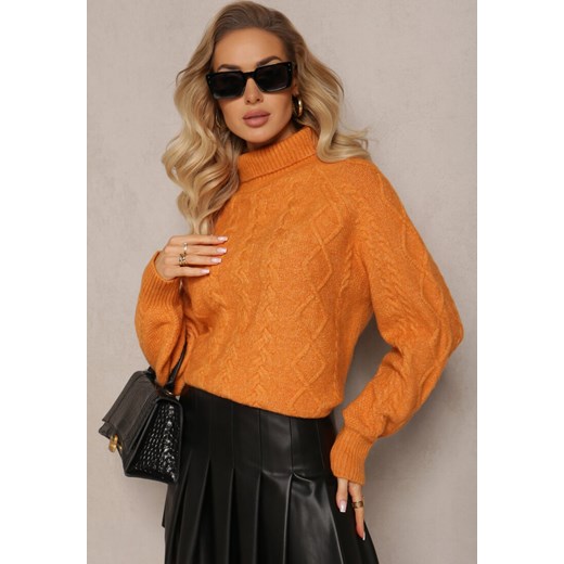 Pomarańczowy Oversizowy Golf w Ozdobny Splot Jupiterra Renee ONE SIZE renee.pl