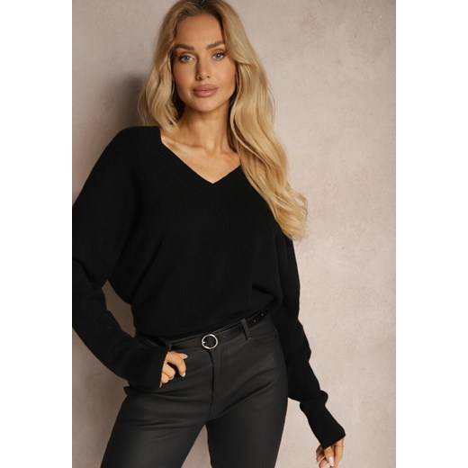 Czarny Klasyczny Sweter z Wiskozą i Kaszmirem Marirra Renee ONE SIZE renee.pl